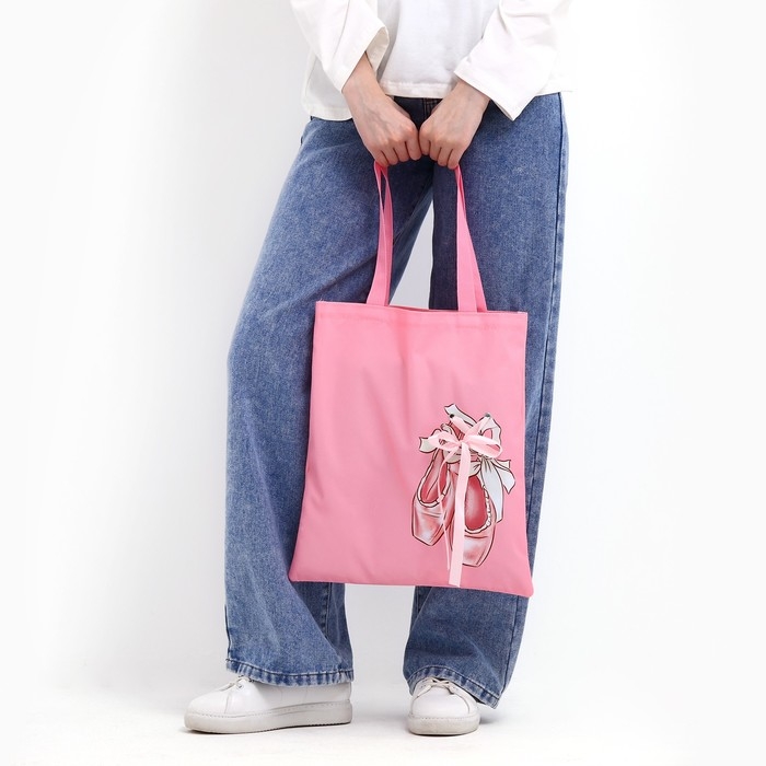 Шопер &laquo;Пуанты&raquo;, 35 х 0,5 х 40 см, с лентой, цвет розовый