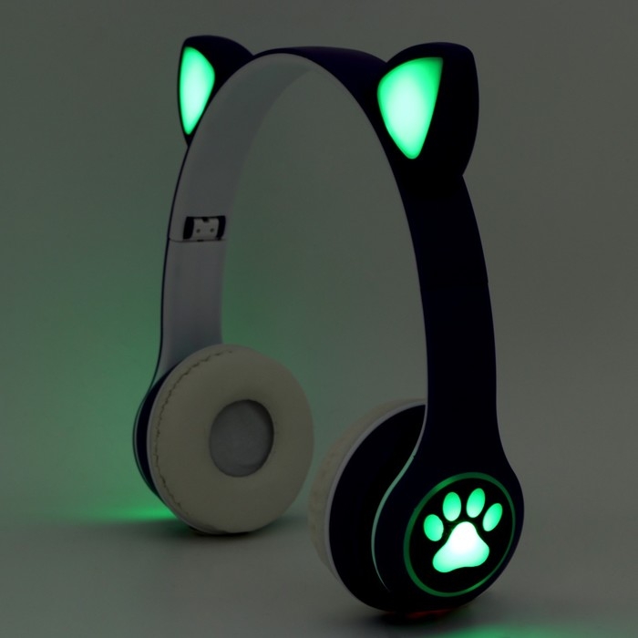 Наушники светящиеся ушки, беспроводные &laquo;Аниме&raquo;,сиреневые W-02