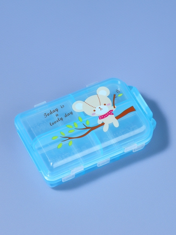 Таблетница, 9,5 &times; 6 &times; 3 см, 10 секций, цвет голубой