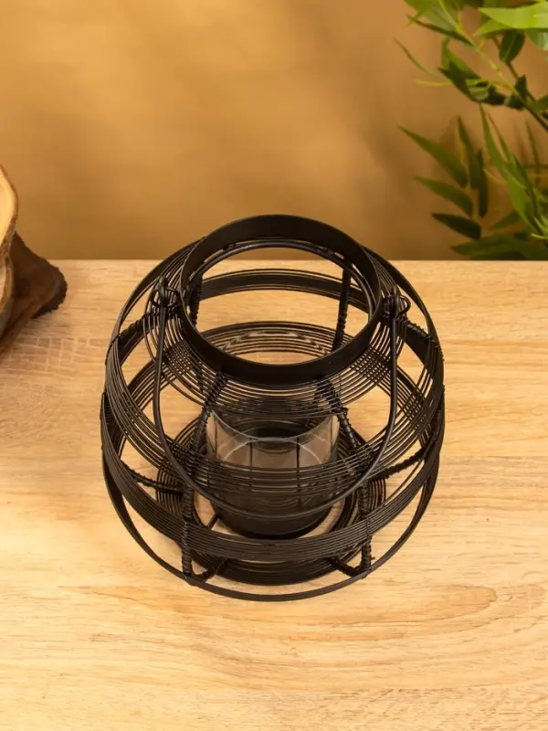 Подсвечник фонарь со стеклянной колбой, 19&times;19&times;18 см, d=9 см, металл, чёрный