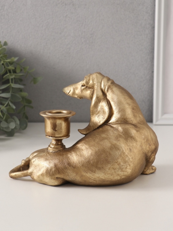 Подсвечник полистоун на 1 свечу "Шарж. Такса" золото 19х11х13 см