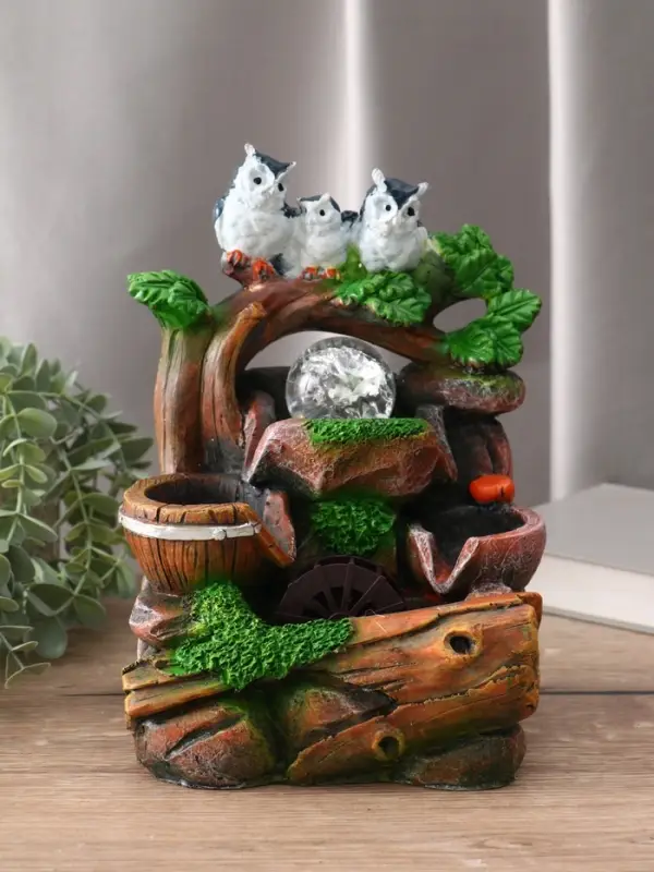 Фонтан "Совы на дереве" 25,5х17х14 см (с подсветкой)