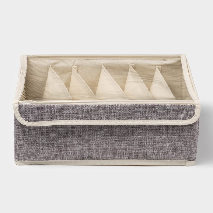 Органайзер для хранения белья Доляна &laquo;Тео&raquo;, 6 ячеек, с прозрачной крышкой, 32&times;23&times;12 см, цвет серый