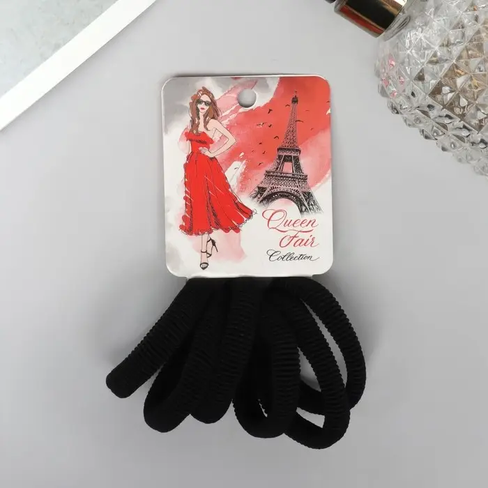 Резинка для волос "Марлен" (набор 6 шт) загадка, 4 см, чёрный