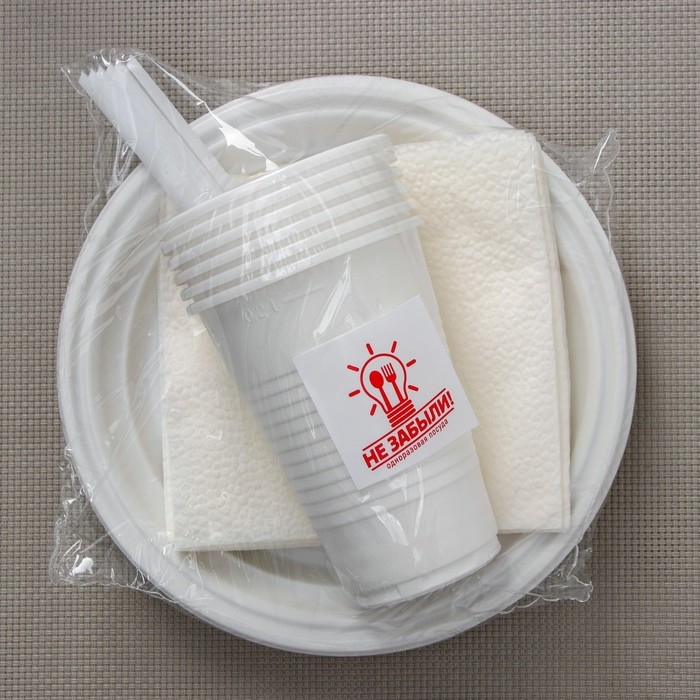 Набор пластиковой одноразовой посуды на 6 персон Не ЗАБЫЛИ! &laquo;Летний №2&raquo;, цвет белый