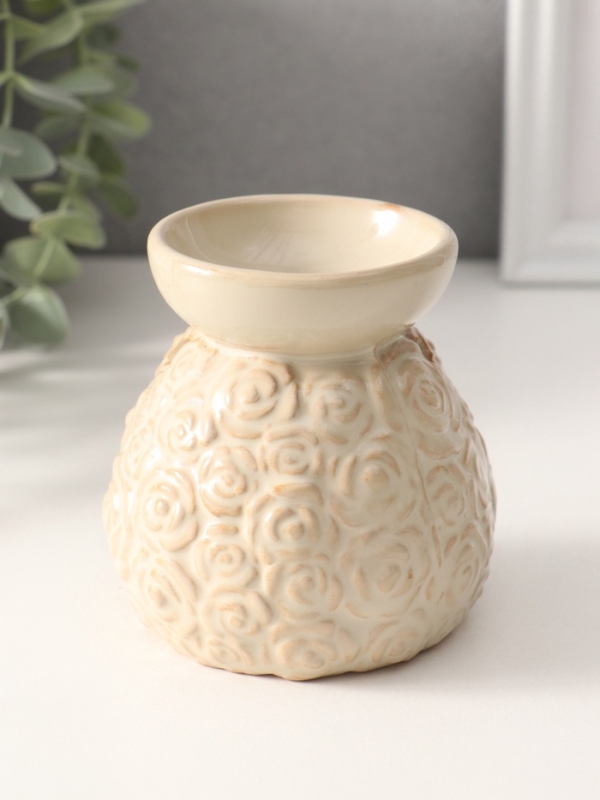 Аромалампа керамика "Розочки" бежевая 8х8,5х9,5 см