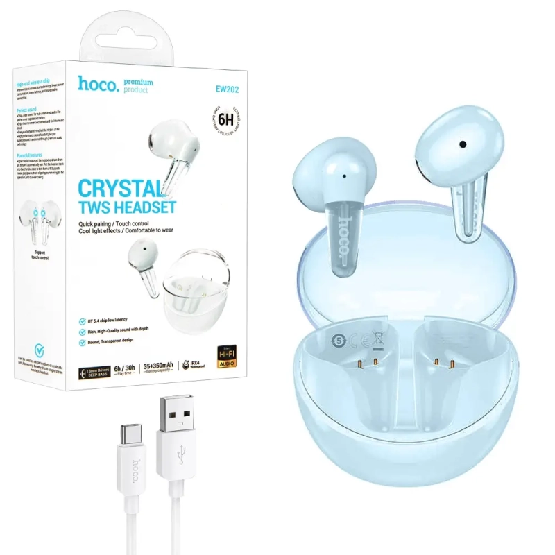 Гарнитура EW202 Bluetooth True Wireless Stereo Headset HOCO синяя