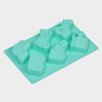 Форма для выпечки Доляна &laquo;Транспорт&raquo;, силикон, 30&times;17,5 см, 6 ячеек (9&times;5,5&times;3,5 см), цвет мятный