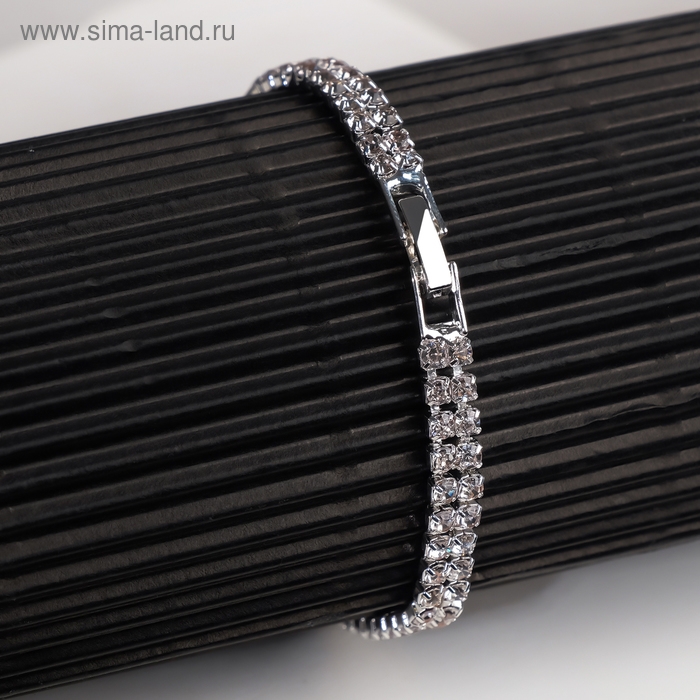 Браслет со стразами &laquo;Сияй&raquo; 2 ряда, цвет белый в серебре, 18 см