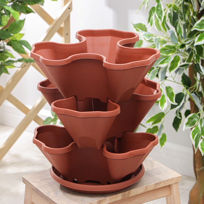 Кашпо многоярусное &laquo;Каскад&raquo;, 3 шт, 12 л (секция 4 л), цвет терракотовый
