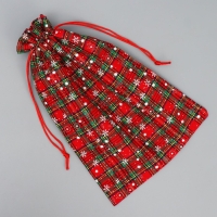 Мешочек подарочный холща &laquo;Новогодняя клетка&raquo;, снежинки, 20 х 30 см +/- 1.5 см, Новый год