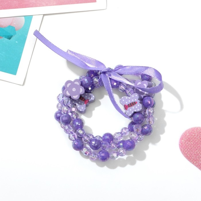 Браслет детский &laquo;Выбражулька&raquo; 3 нити, бабочки и цветочки, цвет фиолетовый