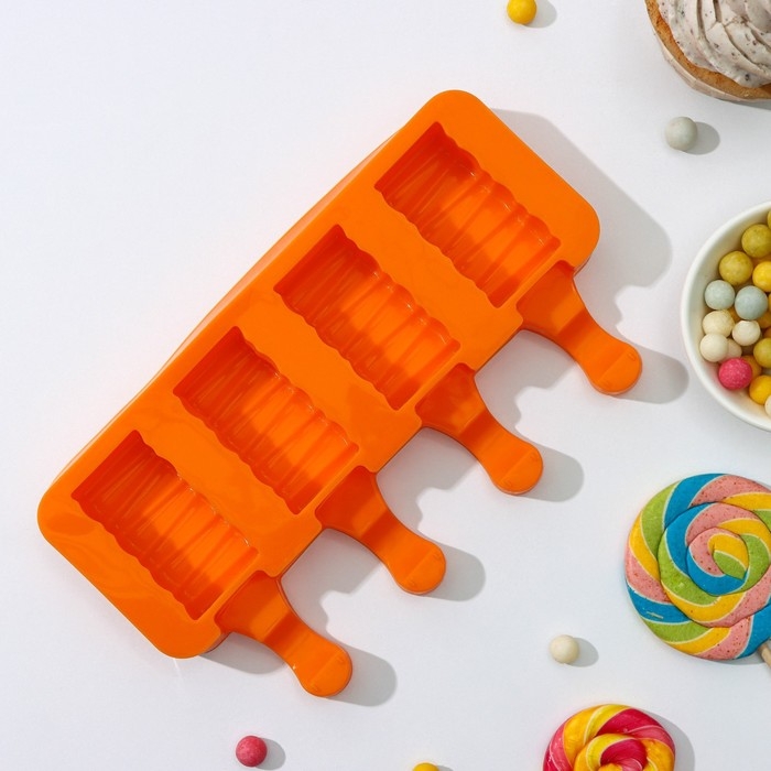 Форма для мороженого &laquo;Венеция&raquo;, силикон, 19,3&times;11&times;2,4 см, 4 ячейки (5,5&times;2,9 см), цвет МИКС