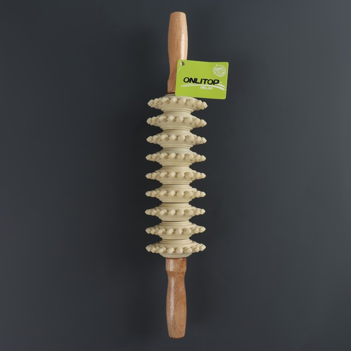 Массажёр &laquo;Скалка&raquo;, универсальный, 38 &times; 7 см, 9 колёс, деревянный