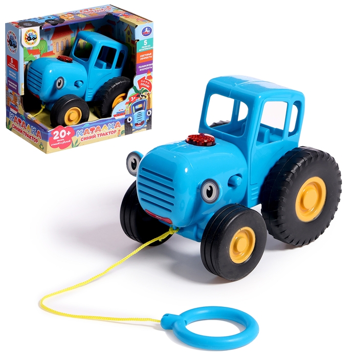 Музыкальная каталка детская на верёвке &laquo;Синий трактор&raquo;, 20 песен, стихов звуков, свет
