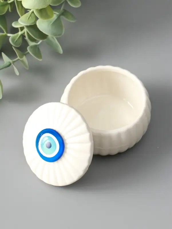 Шкатулка керамика "Глаз от сглаза" белая 7х7х5,3 см