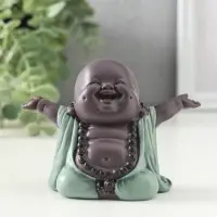 Сувенир полистоун "Счастливый хотей - приветствие солнца" зелёно-коричневый 5х10,5х7,5 см