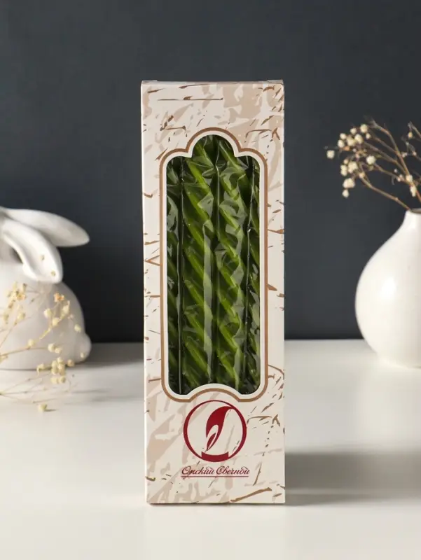 Набор свечей витых, 2,3х 24,5 см, 5 ч, 50 г, 4 штуки, оливковый