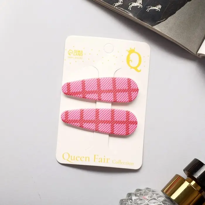 Невидимки для волос &laquo;Паула&raquo;, набор 2 шт., клетка, 5 см, розовая