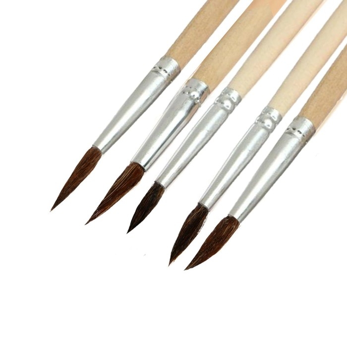 Набор кистей белка круглые 5 штук (№1,2,3,4,5) с деревянными ручками на блистере Набор кистей белка круглые 5 штук (№1,2,3,4,5) с деревянными ручками на блистере