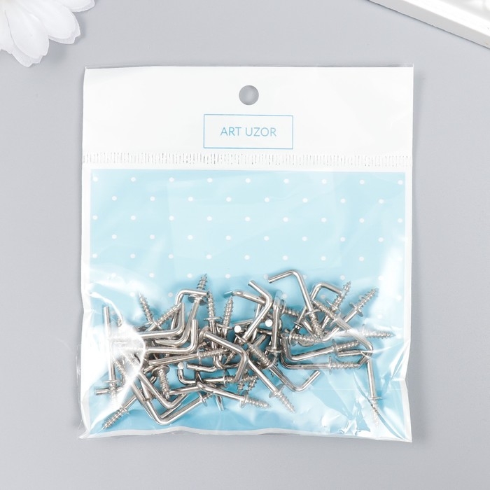 Крючок металл (набор 40 шт) серебро 2,5х0,5 см, МИКС