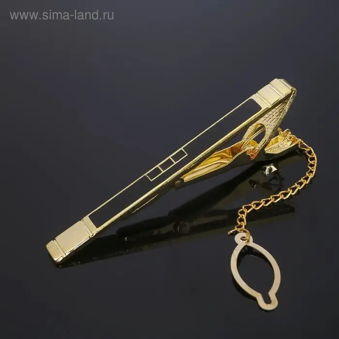 Зажим для галстука стальной &laquo;Классический&raquo; квадраты с эмалью, цвет чёрный в золоте