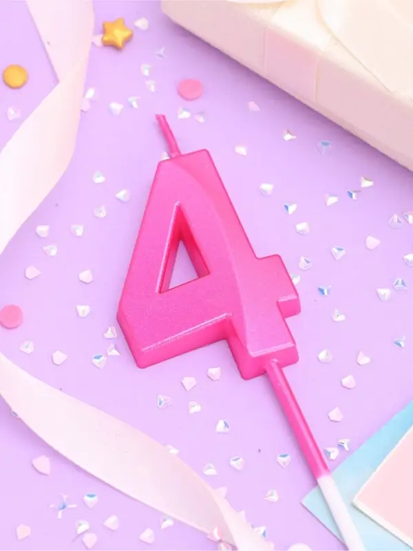 Свеча в торт на шпажке &laquo;Грань&raquo;, цифра 4, 5 см, розовая