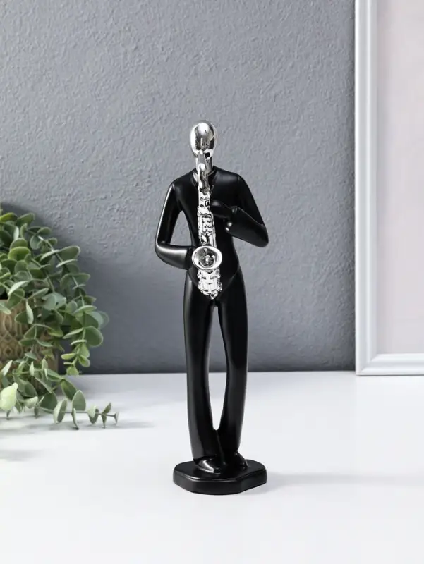 Сувенир полистоун "Саксофонист" чёрный с серебром 7х8,5х27,5 см