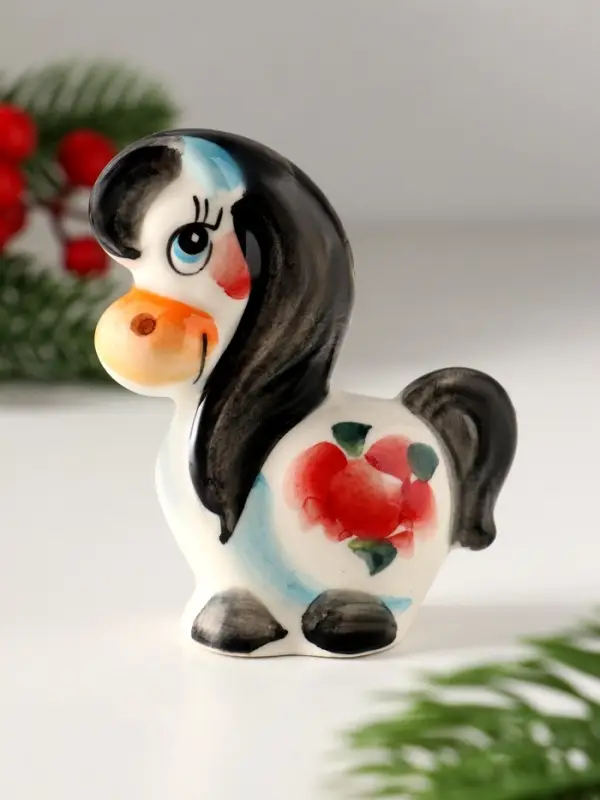 Сувенир Лошадь Василиса,8х6,5х3,5см ,гжель, цвет