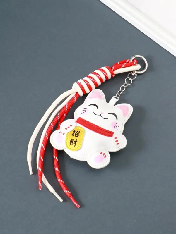 Брелок на карабине кожзам, текстиль "Манэки-нэко" с узлом 27х8х3 см