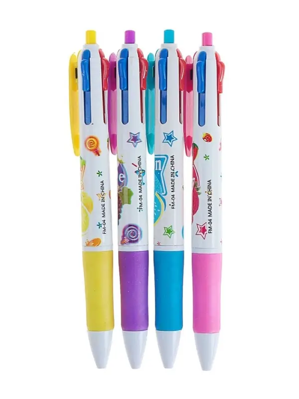 Ручка шариковая многоцветная Calligrata, автоматическая, 4 цвета, с рисунком, МИКС