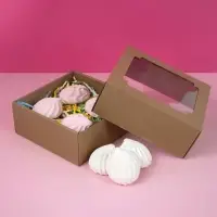 Коробка сборная без печати крышка-дно бурая с окном 14,5 х 14,5 х 6 см