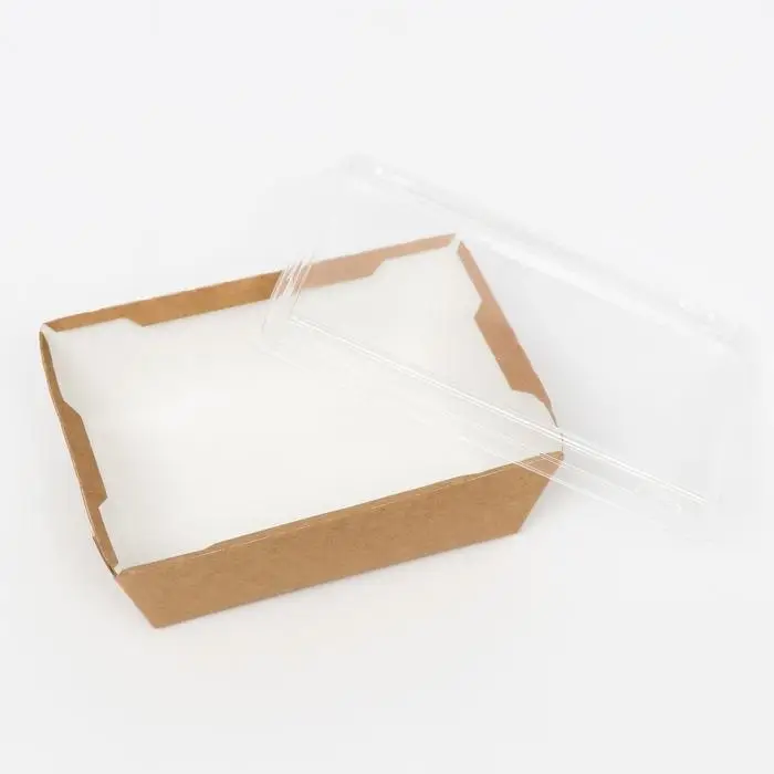 Контейнер с прозрачной крышкой, крафт, 0,4 л, 14,5 х 9,5 х 4, 5 см