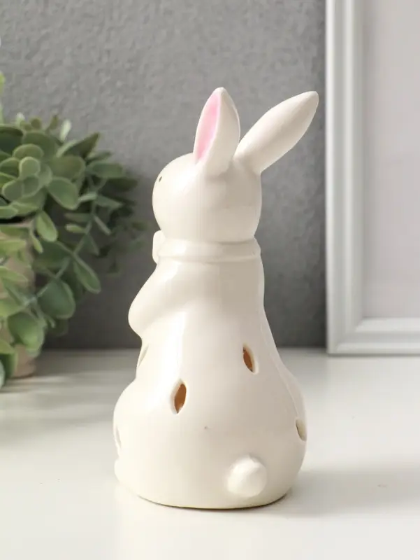 Сувенир керамика свет "Зайка с бантом" белый 7,5х8х15,5 см