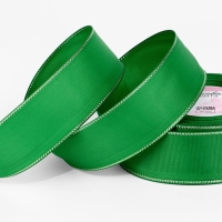 Лента репсовая 40мм*25&plusmn;1ярд(23м&plusmn;1м) серебряные нити №019 зелёный АУ