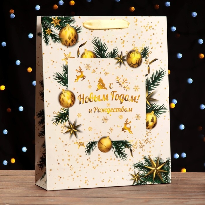 Новый год. Пакет ламинированный вертикальный "Венок",33 х 42 х 10 см.