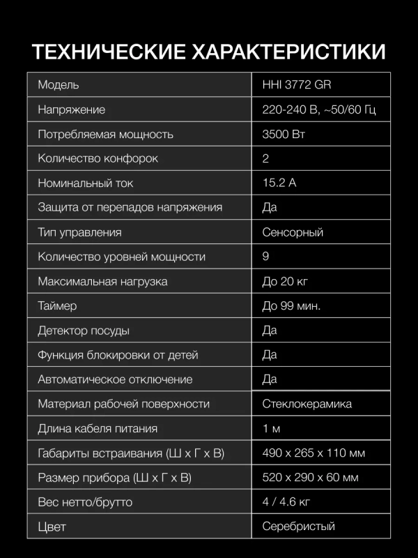 Индукционная варочная поверхность HHI 3772 GR