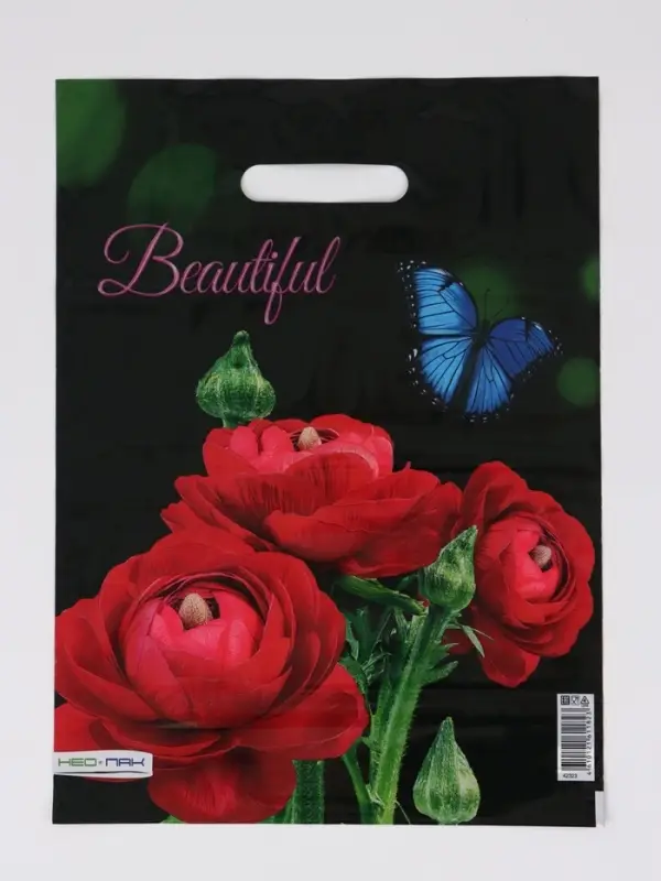 Пакет "Прекрасный букет , полиэтиленовый с вырубной ручкой 30х40 см, 60 мкм