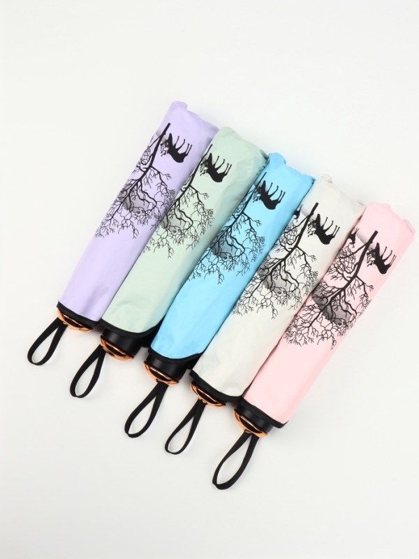 Зонт механический &laquo;Деревья&raquo;, эпонж, 4 сложения, 8 спиц, R = 49/56 см, D = 112 см, цвет МИКС