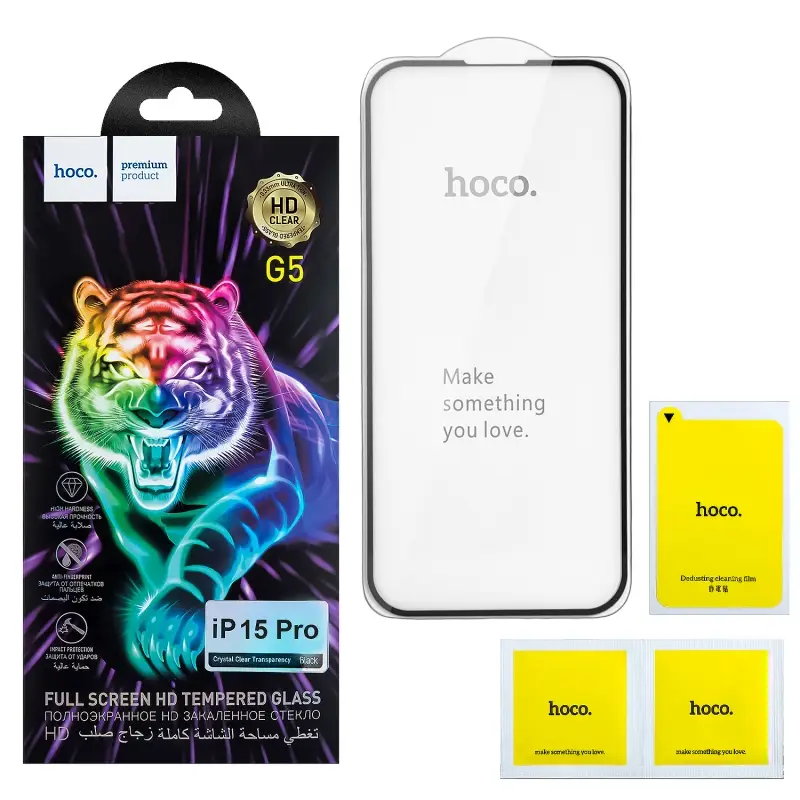 Защитное стекло iPh 15 Pro Full Screen G5 black HOCO тонкая рамка