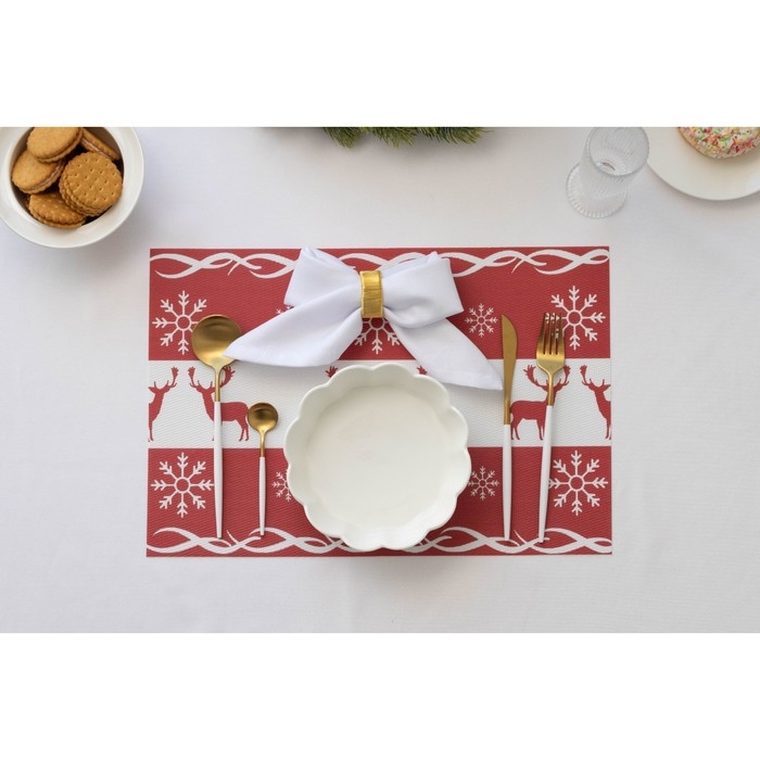 Салфетки новогодние на стол Доляна &laquo;Новый Год&raquo;, 4 шт, сервировочная, 45&times;30 см, цвет красный