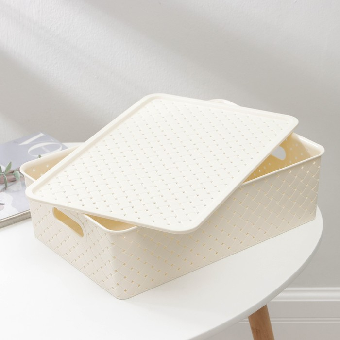 Корзина для хранения с крышкой &laquo;Береста&raquo;, 7,5 л, 35&times;24,5&times;10,5 см, цвет слоновая кость