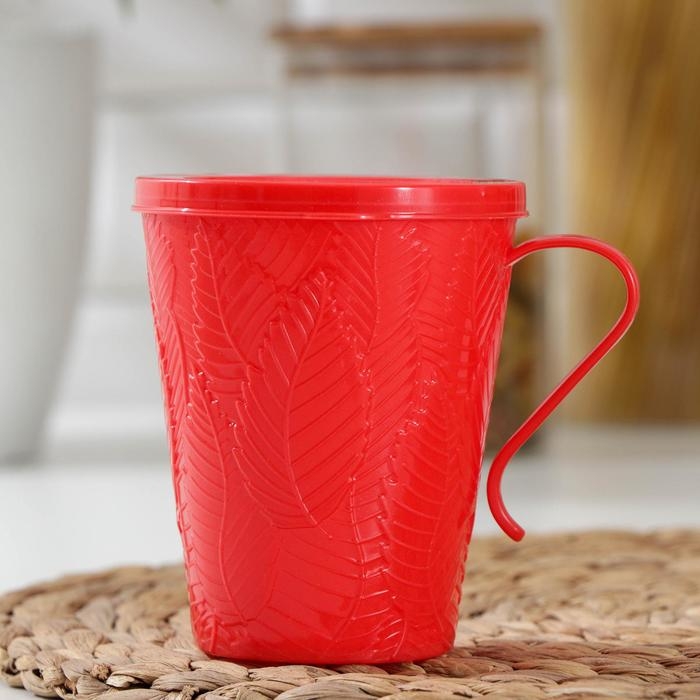 Кружка с крышкой &laquo;Листья&raquo;, 400 мл, 11,5&times;8,5&times;11 см, цвет МИКС