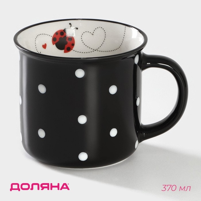 Кружка фарфоровая Доляна &laquo;Божья коровка&raquo;, 370 мл, цвет чёрный