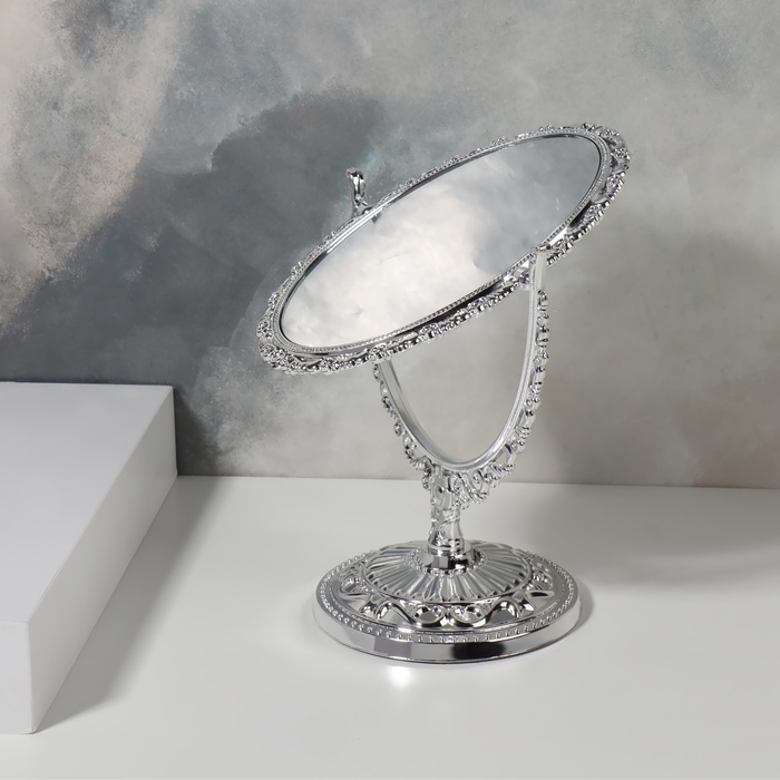 Зеркало настольное &laquo;Овал&raquo;, двустороннее, с увеличением, зеркальная поверхность 9 &times; 12 см, цвет серебристый