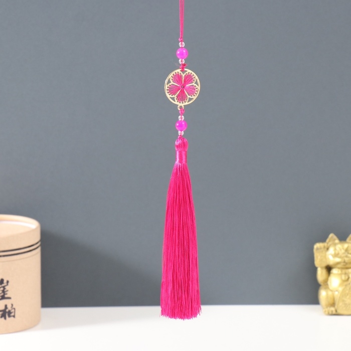 Подвеска текстиль, металл "Цветок в оправе" фуксия 1х3х19,5 см