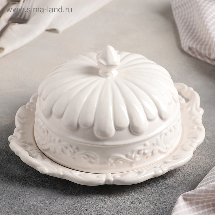 Блюдо керамическое с крышкой &laquo;Винтаж&raquo;, 24,5&times;22&times;13 см, цвет белый