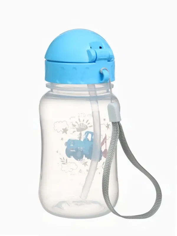 Поильник-непроливайка с трубочкой, 270 мл, Синий трактор