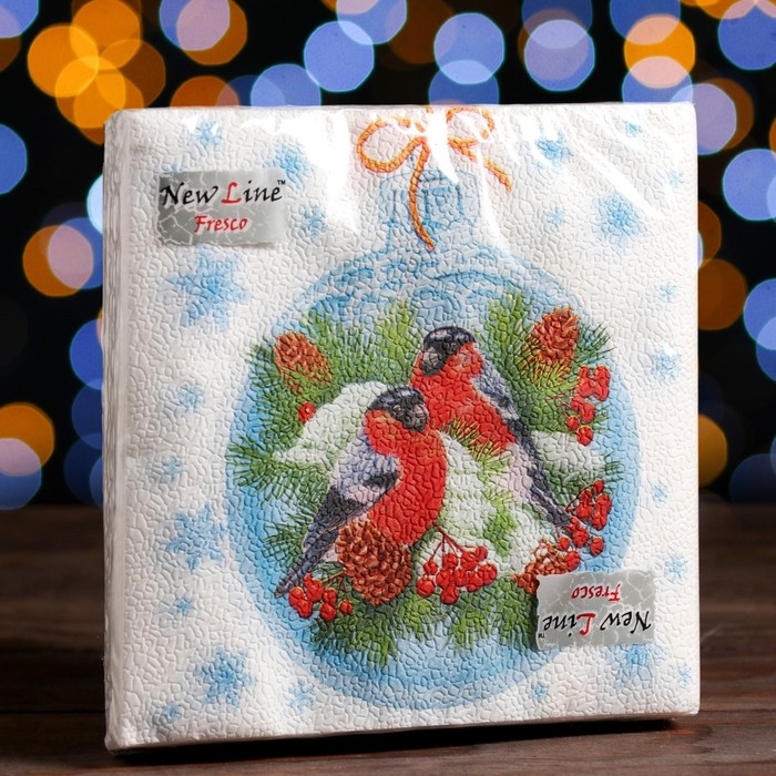 Новый год. Салфетки бумажные New Line Fresco &laquo;Зимние птички&raquo;, 33х33 см, 2 слоя 20 листов