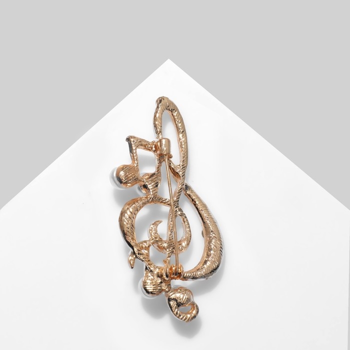 Брошь &laquo;Скрипичный ключ&raquo; с жемчужными нотками, цвет белый в золоте